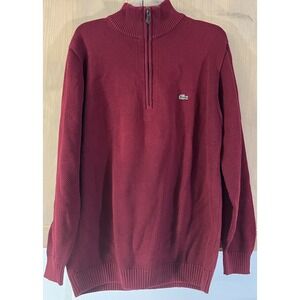Lacoste Men's Sz 7 1/2 Zip Sweater 100%‎ Cotton Burgundy